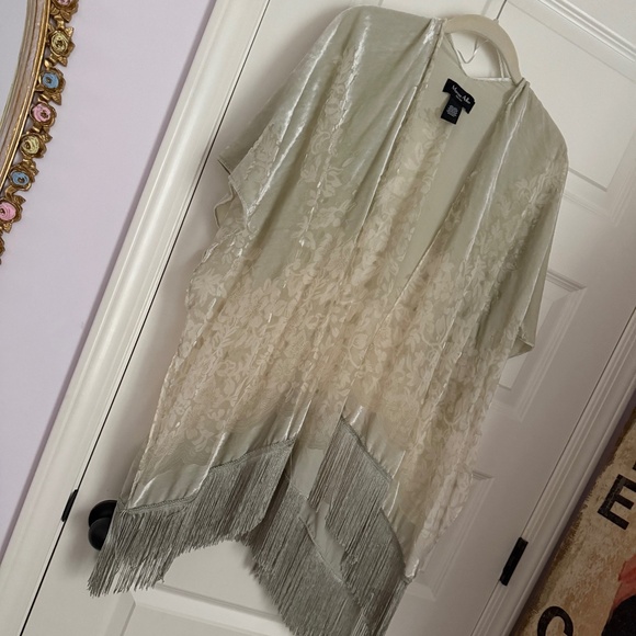 Kimono, Open Front, Burnout, Light Tan, Fringe Bottom, One Size NWOT - Picture 1 of 4